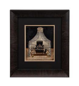 ROSIE CLARK BLACK CHAIR OIL ON SCRATCHBOARD