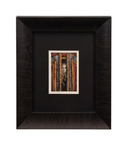 ROSIE CLARK GIRL IN A DOORWAY OIL ON SCRATCHBOARD