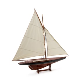 HANDMADE WOODEN POND SAILBOAT WITH STAND