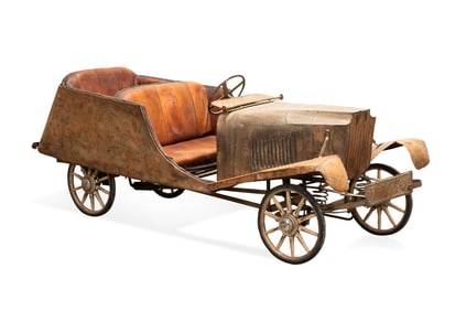 LARGE ANTIQUE 2 SEAT HOMEMADE METAL PEDAL CAR