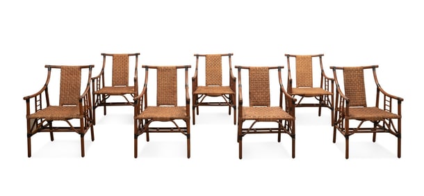 AFTER T. PARZINGER, SET OF SEVEN BAMBOO ARMCHAIRS