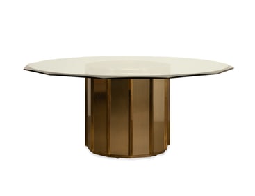 MASTERCRAFT GLASS TOP BRASS DRUM DINING TABLE