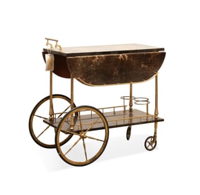 ALDO TURA GOAT SKIN ROLLING BAR CART, 1960S