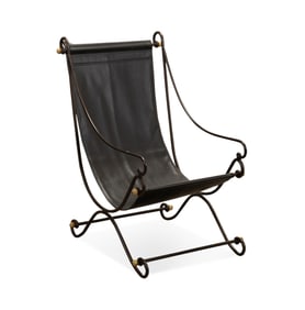 AFTER DAVID HICKS, IRON & LEATHER CAMPECHE CHAIR