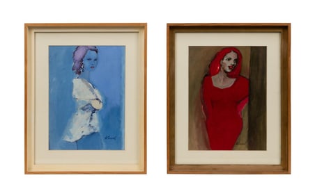 TWO MALGORZATA KOWOL FIGURAL MIX MEDIA ON PAPER