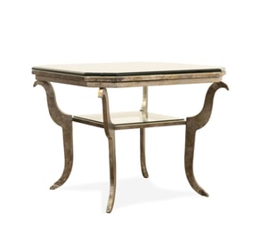 SWAIM FURNITURE SILVER-GILT GLASS TOP END TABLE