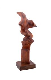 LEONARD CAVE, WOOD FIGURAL ABSTRACT SCULPTURE