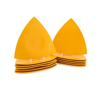 BUFFALO CHINA, SET OF 12 YELLOW TRIANGLE PLATES
