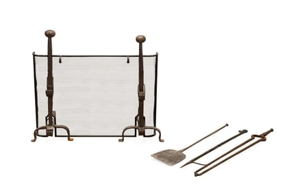 ASSEMBLED WROUGHT IRON FIREPLACE TOOL GROUP, 6PC