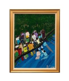 BERNICE SIMS, BAPTISMAL CEREMONY, FOLK ART O/C