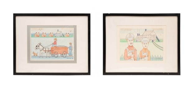 TWO JACK SAVITSKY FOLK ART WORKS ON PAPER