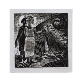 HARVEY JOHNSON, 'DAWN IS HERE!' LINOCUT, 1990