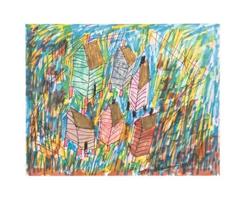 BEVERLY BUCHANAN HOUSES DRAWING, SIGNED