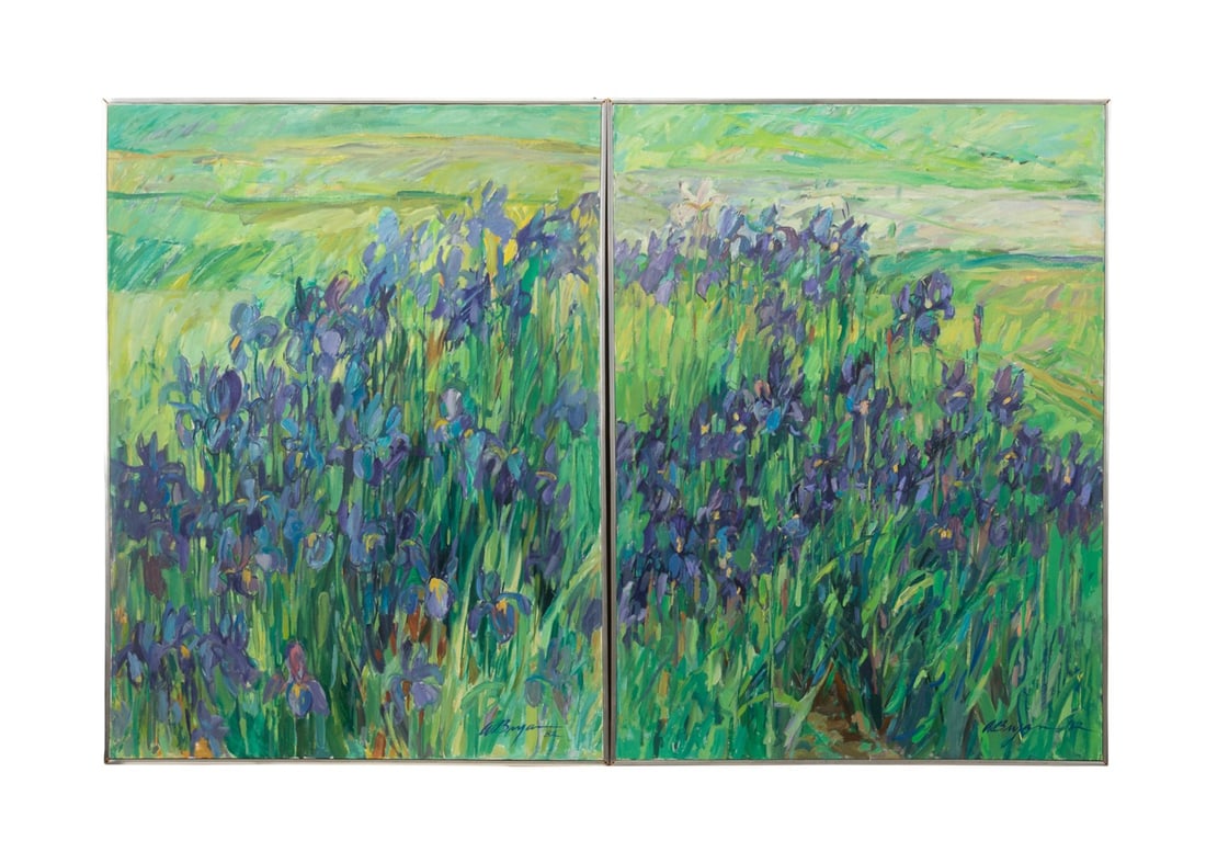 ASHLEY FREDERICK BRYAN, IRIS FLORAL DIPTYCH OIL (1 of 9)