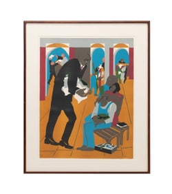 JACOB LAWRENCE 'TO THE DEFENSE' FIGURAL LITHOGRAPH
