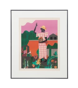 ROMARE BEARDEN, 'GIRL IN GARDEN' 1979 LITHOGRAPH