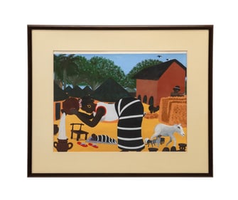 ZEPHERIN, VILLAGE SCENE, GOAUCHE ON PAPER