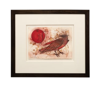 ANGELBERT METOYER RED 'BIRD' WATERCOLOR, 2005