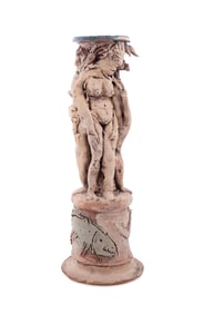 R. MEYERS STUDIO POTTERY LARGE FIGURAL CANDLESTICK