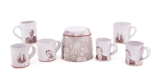 ROTHSHANK, 7 PRESIDENT & PROTEST GLAZED POTTERY