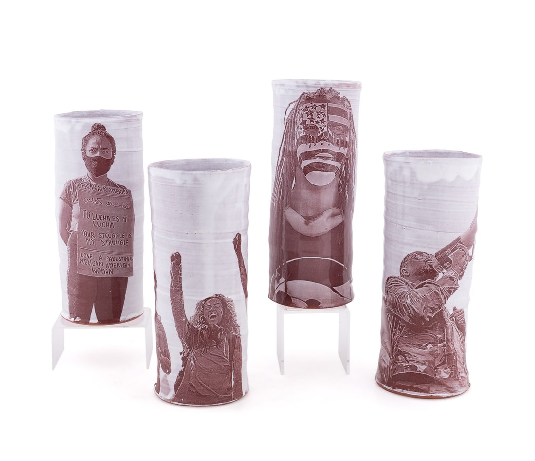 ROTHSHANK, FOUR 'PROTEST' GLAZE CERAMIC VASES (1 of 6)