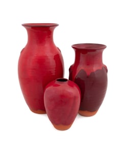 BEN OWEN (NORTH CAROLINA), THREE RED GLAZED VASES