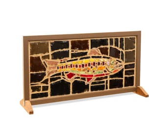 HARDEMAN FINE ART GLASS TROUT STAINED GLASS PANEL