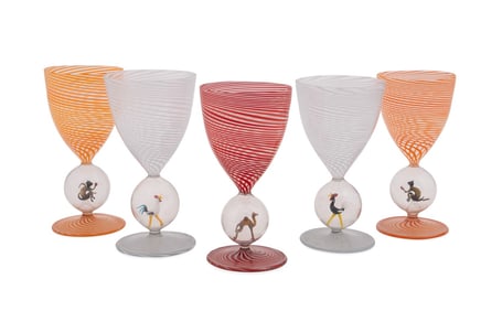 BIMINI WORKSHOPS, SET OF 5 ANIMAL GOBLETS, 1930S