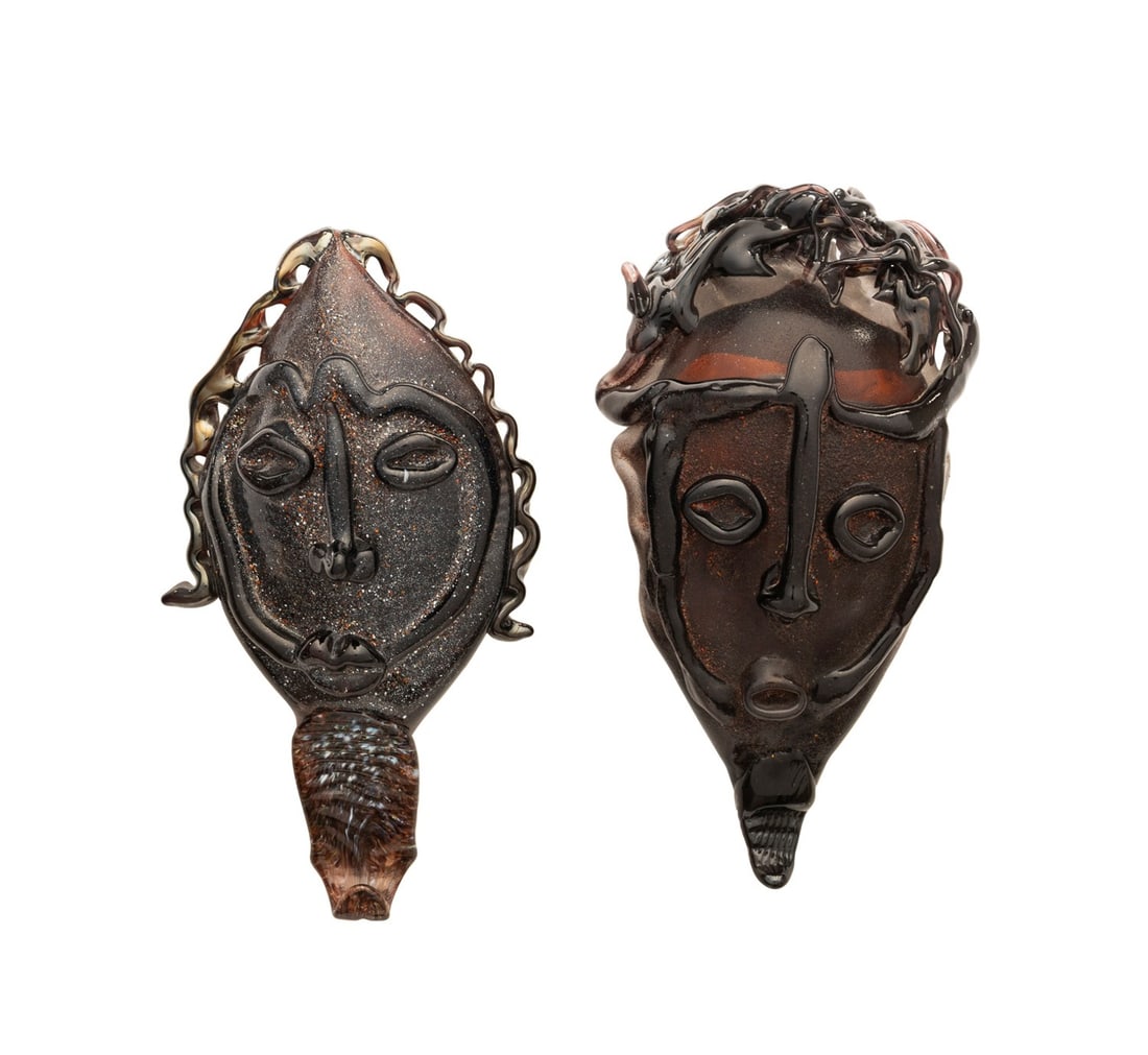CIA FRIEDRICH & DAVID SHANFELD, 2 ART GLASS MASKS (1 of 6)