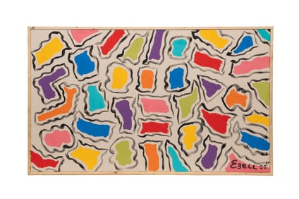 SAM EZELL LARGE MODERN GEOMETRIC OIL ON CANVAS