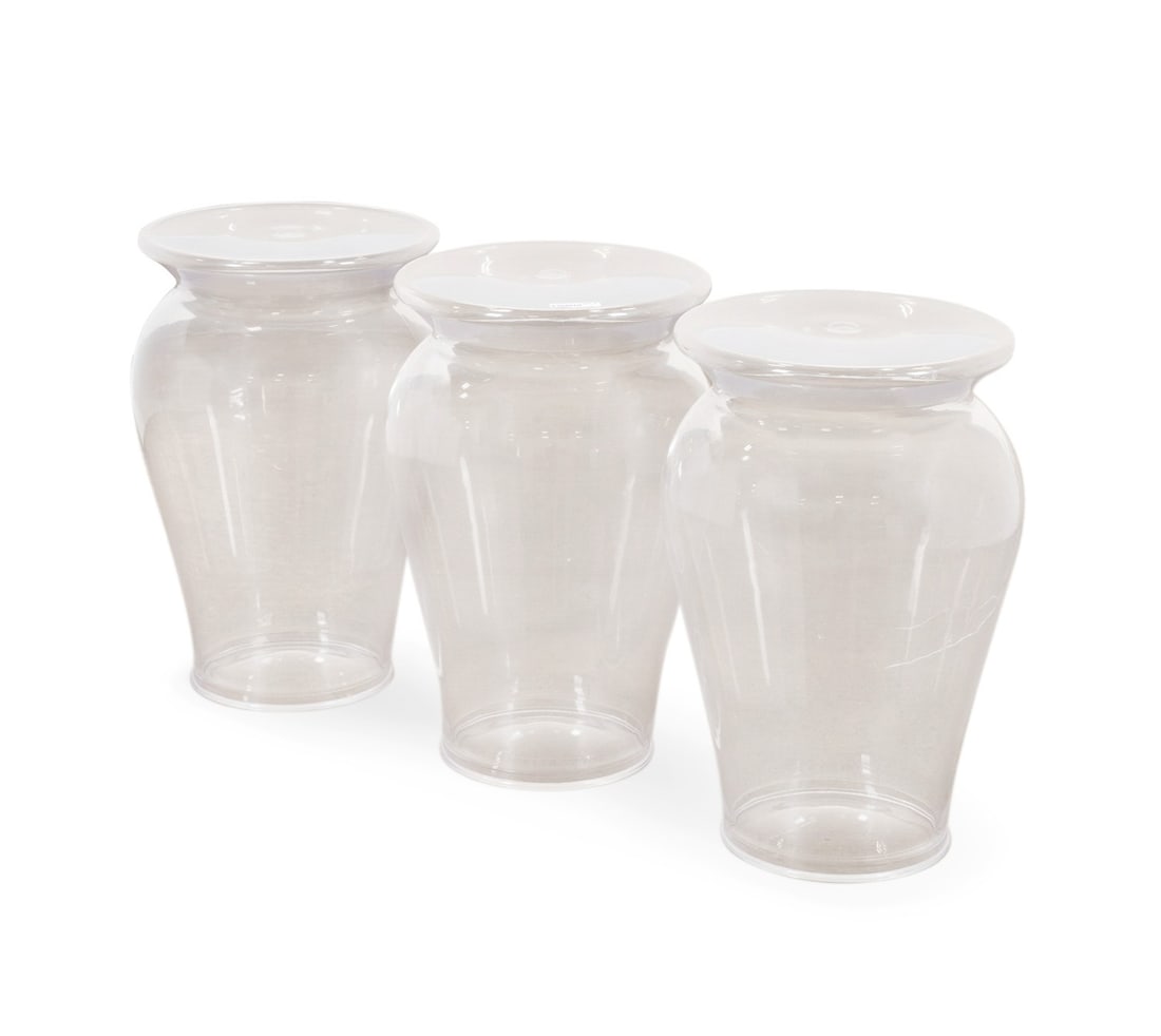 STARCK FOR KARTELL, THREE 'LA BOHEME' STOOLS: Philippe Starck (French, born 1949) for Kartell (Italian, founded 1949), contemporary. Set of three"La Boheme" colorless polycarbonate stools, appropriately marked. Approximate dimensions: h. 17.5", d