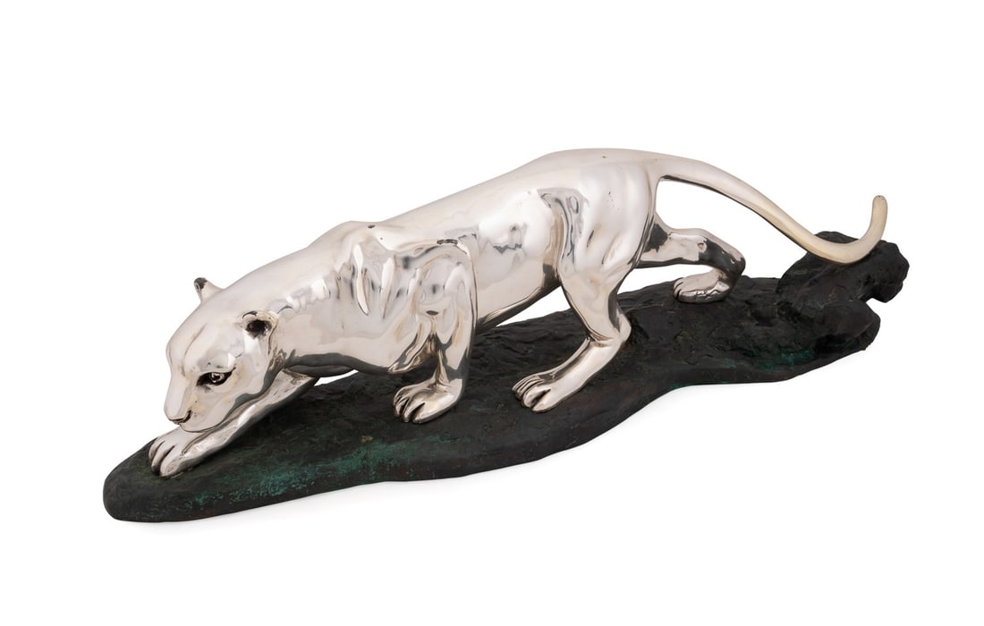 D'ARGENTA "STILL PANTHER" SILVER SCULPTURE (1 of 8)