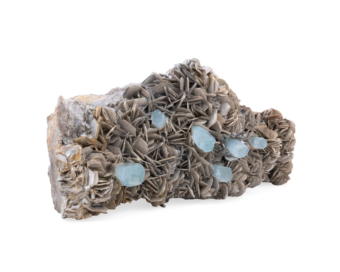 AQUAMARINE CRYSTALS & MUSCOVITE MICA ON MATRIX. (1 of 7)