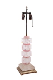 ART DECO STYLE ROCK CRYSTAL & ROSE QUARTZ LAMP