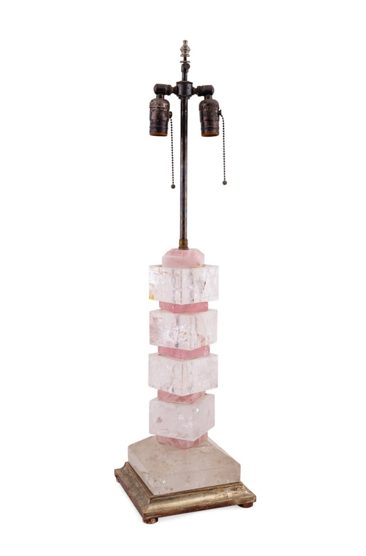 ART DECO STYLE ROCK CRYSTAL & ROSE QUARTZ LAMP (1 of 7)