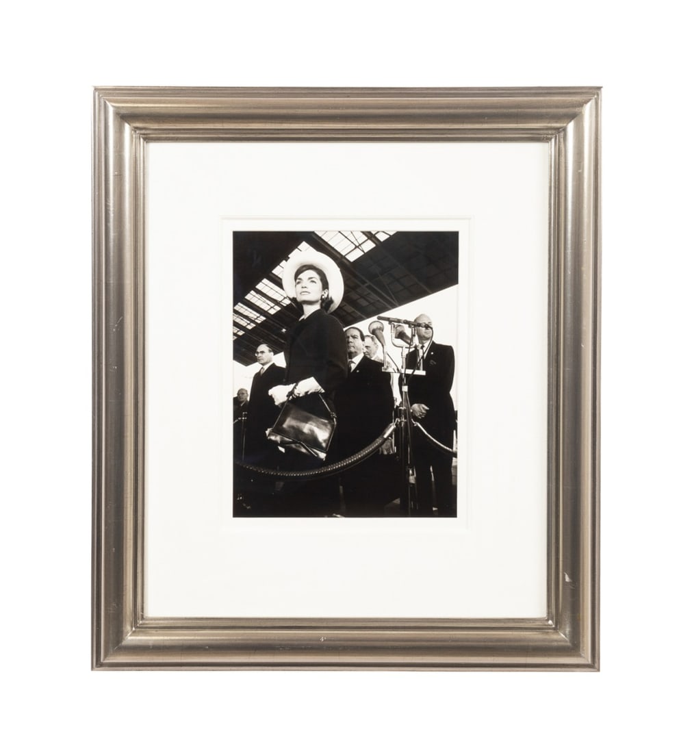 STEVE SCHAPIRO, 1963 J. KENNEDY IN DC, B&W PHOTO: Steve Schapiro (American, 1934-2022). "Jacqueline Kennedy, Washington DC" - 1963, silver gelatin print, printed later, signed, titled, dated and numbered 3/25 to verso. Framed. Approximate dimensions: