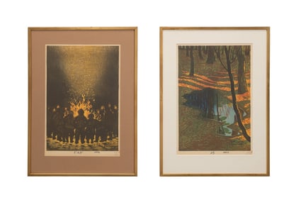 TWO SHIRO KASAMATSU WOODBLOCK PRINTS, 1955