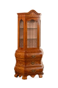 BAROQUE STYLE BURL BOMBE-FORM VITRINE CABINET