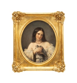 N. SCHIAVONI, PORTRAIT OF A GIRL WITH DOVE, OIL