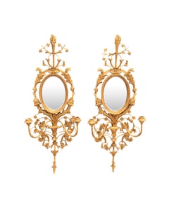 PAIR ITALIAN GILTWOOD TWO-LIGHT GIRANDOLE SCONCES