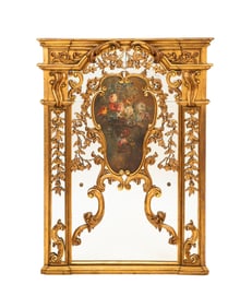 LOUIS XIV STYLE FLORAL GILTWOOD TRUMEAU MIRROR