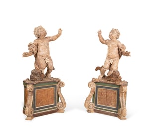 PAIR OF LARGE BAROQUE STYLE PUTTI ON BASES