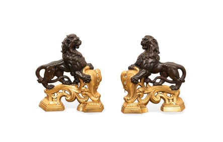 PAIR OF NAPOLEON III HERALDIC LION CHENETS
