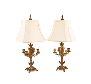 PAIR OF NAPOLEON III GILT SPELTER CANDELABRA LAMPS