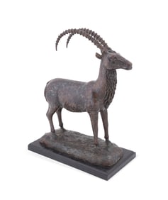 BRONZE FIGURE OF AN IBEX ON MARBLE BASE