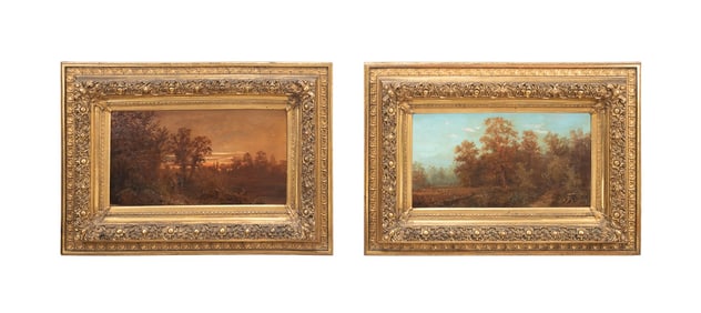 CHARLES DUVAL, PAIR OF FIGURAL LANDSCAPES, OIL