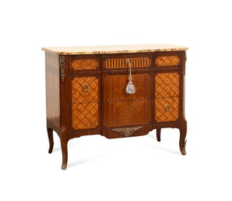 LOUIS XV STYLE MARBLE TOP MARQUETRY COMMODE