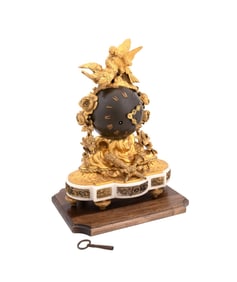 LOUIS XVI REVIVAL BRONZE & MARBLE MANTEL CLOCK
