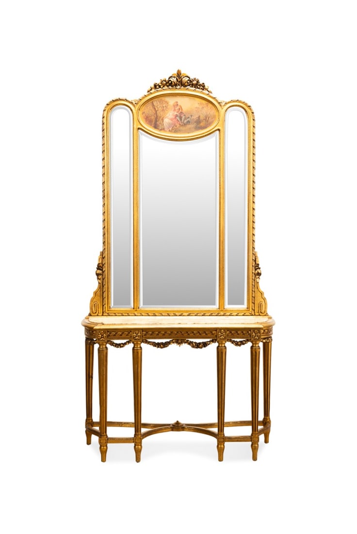 LOUIS XVI REVIVAL GILTWOOD CONSOLE AND MIRROR (1 of 6)