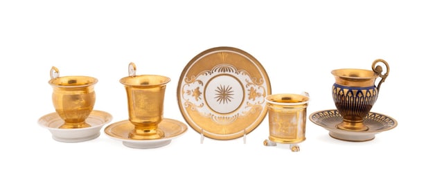 FOUR CONTINENTAL EMPIRE CHOCOLATE CUPS & SAUCERS